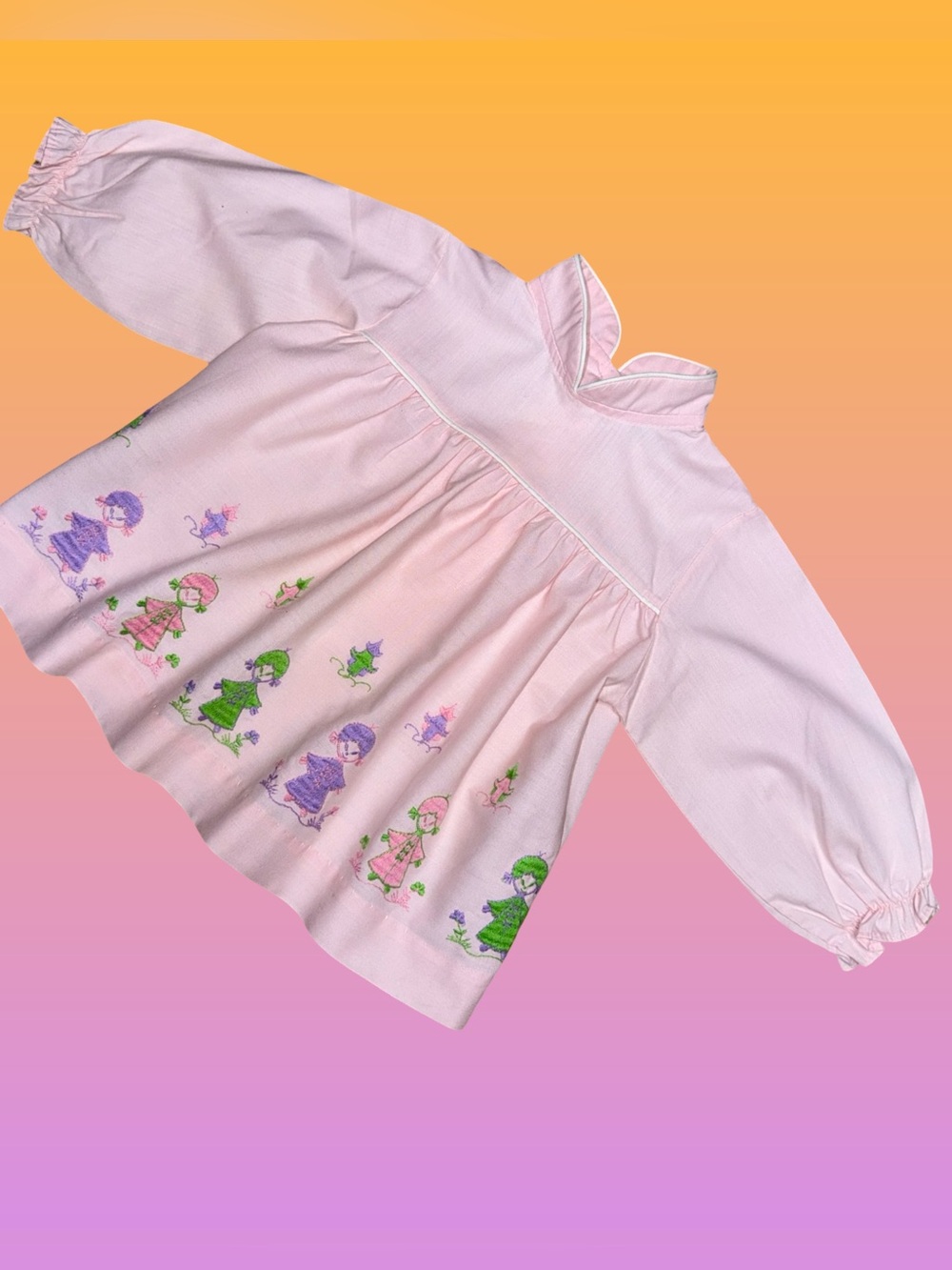 Vintage Baby Girl Pink Smock Top Asian Inspired Embroidery 24 months